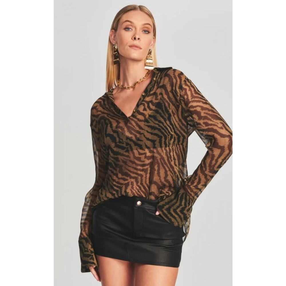 Retrofete Zebra Print Sheer Blouse slightly shrunk